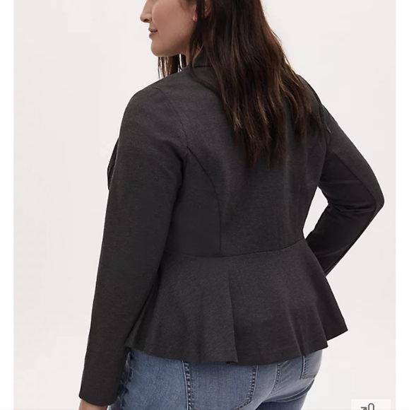 DARK GREY UPTOWN PONTE STRETCH PREMIUM PEPLUM BLAZER - Picture 2 of 5